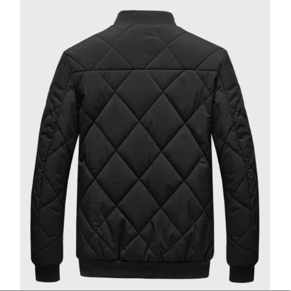 Black Mens padded quilted zip up bomber jacket - Picture 7 of 9